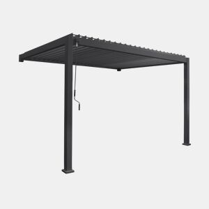 Pérgola bioclimática 3x4m de alumínio adossada com lâminas orientáveis, Triomphe 3x4m adossada, Antracite, 391x301x250 cm