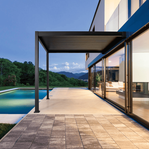 Pérgola bioclimática 3x4m de alumínio adossada com lâminas orientáveis, Triomphe 3x4m adossada, Antracite, 391x301x250 cm