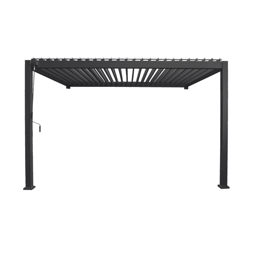 Pérgola bioclimática 3x4m de alumínio adossada com lâminas orientáveis, Triomphe 3x4m adossada, Antracite, 391x301x250 cm
