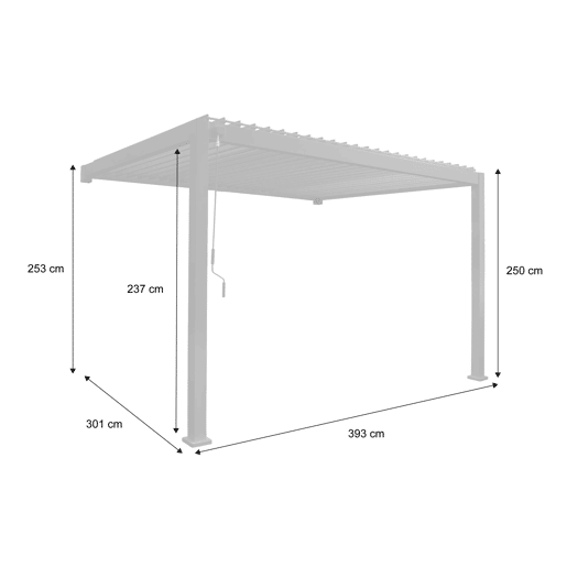 Pérgola bioclimática 3x4m de alumínio adossada com lâminas orientáveis, Triomphe 3x4m adossada, Antracite, 391x301x250 cm