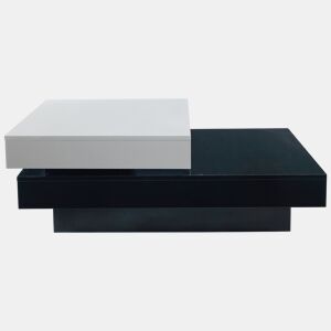 Mesa de centro giratória - Mesa moderna com superfície brilhante, mesa de dupla camada - Branco e preto