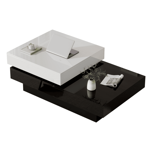 Mesa de centro giratória - Mesa moderna com superfície brilhante, mesa de dupla camada - Branco e preto Mesa de centro giratória - Mesa moderna com superfície brilhante, mesa de dupla camada - Branco e preto