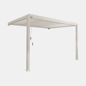 Pérgola bioclimática 3x4m de alumínio adossada com lâminas orientáveis, Triomphe 3x4m adossada, Beige, 391x301x250 cm