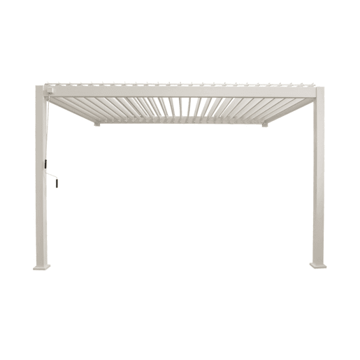 Pérgola bioclimática 3x4m de alumínio adossada com lâminas orientáveis, Triomphe 3x4m adossada, Beige, 391x301x250 cm