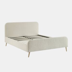Cama com sommier e cabeceira acolchoada em boucle, 160cm, Finn, Creme, 214x169x102 cm