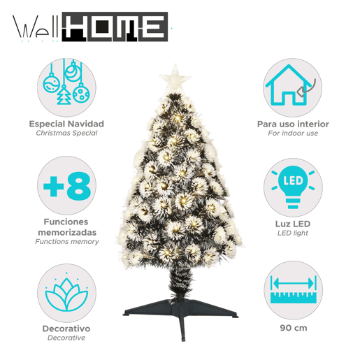 Árvore de Natal de fibra ótica com 95 luzes LED de cor quente e 8 funções.