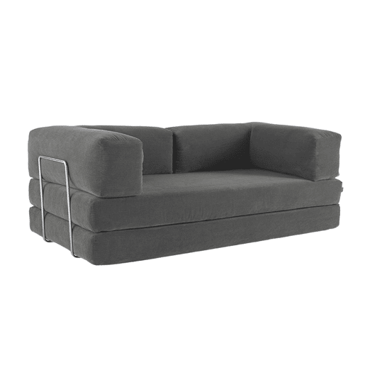 Sofá cama futon conversível em veludo canelado e estrutura cromada, 3 lugares, Seventies, Cinza, 200x100x72 cm
