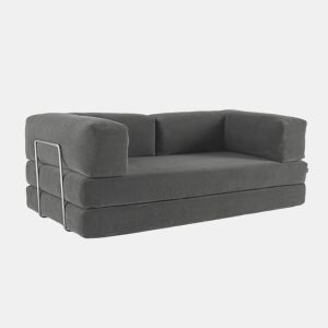 Sofá cama futon conversível em veludo canelado e estrutura cromada, 3 lugares, Seventies, Cinza, 200x100x72 cm