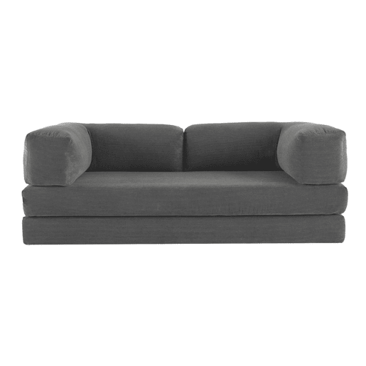 Sofá cama futon conversível em veludo canelado e estrutura cromada, 3 lugares, Seventies, Cinza, 200x100x72 cm