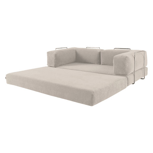 Sofá cama futon conversível em veludo canelado e estrutura cromada, 3 lugares, Seventies, Linho, 200x100x72 cm