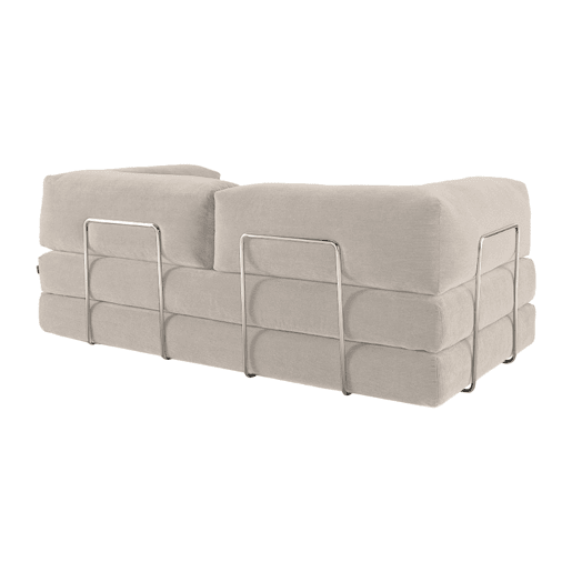 Sofá cama futon conversível em veludo canelado e estrutura cromada, 3 lugares, Seventies, Linho, 200x100x72 cm