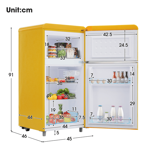 Frigorífico 72L - Porta dupla superior e inferior - Amarelo