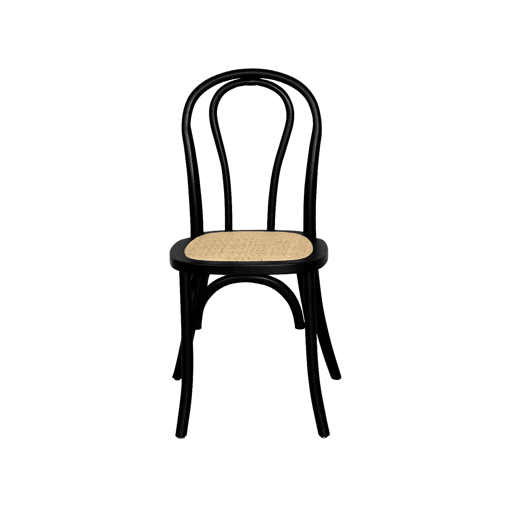 Cadeira vintage de madeira e rattan, set de 4, Bastille, Preto, 48x49.5x90 cm