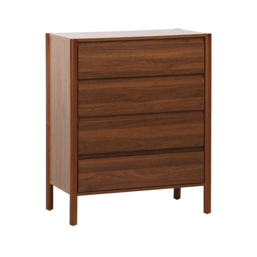 Cômoda em decorativa de madeira de 4 gavetas, Harmony, Madeira de nogueira, 80x42x98 cm