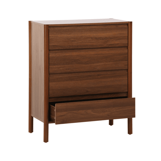 Cômoda em decorativa de madeira de 4 gavetas, Harmony, Madeira de nogueira, 80x42x98 cm