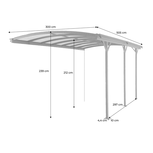 Extensão de carport em alumínio e policarbonato, 15m², Extension Le mans, Antracite, 299x74x18 cm