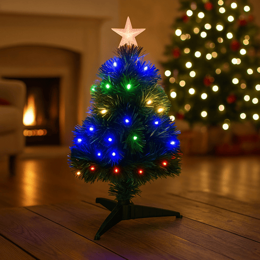 Árvore de Natal de fibra ótica com 60 luzes LED brancas quentes e 8 funções.