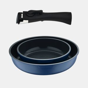 Conjunto de 2 frigideiras Bergner Click&Cook, Ø22Ø26cm, em alumínio fundido, azul, com cabo removível.