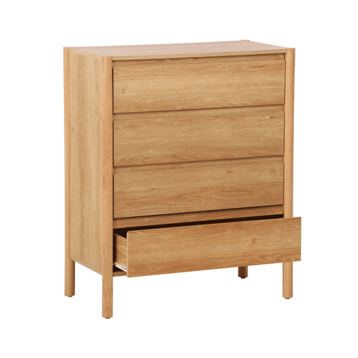 Cômoda em decorativa de madeira de 4 gavetas, Harmony, Natural, 80x42x98 cm