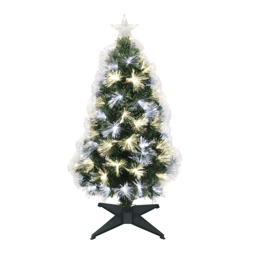 Árvore de Natal de fibra ótica com 95 luzes LED brancas quentes.