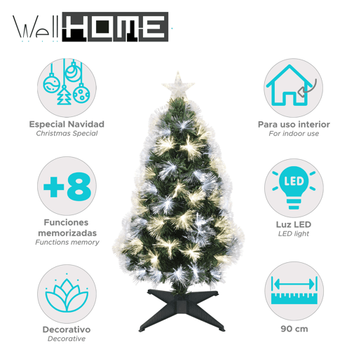 Árvore de Natal de fibra ótica com 95 luzes LED brancas quentes.