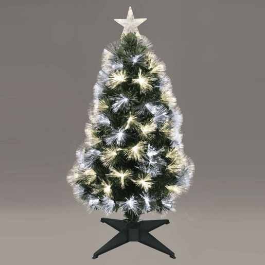 Árvore de Natal de fibra ótica com 95 luzes LED brancas quentes.