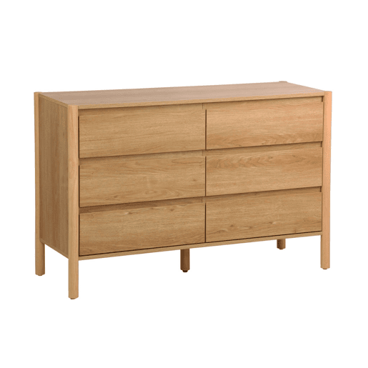 Cômoda decoração madeira de 6 gavetas, Harmony, Natural, 120x42x78 cm