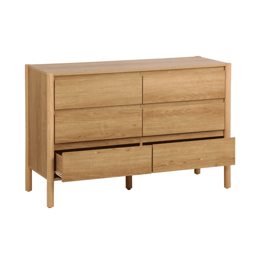 Cômoda decoração madeira de 6 gavetas, Harmony, Natural, 120x42x78 cm