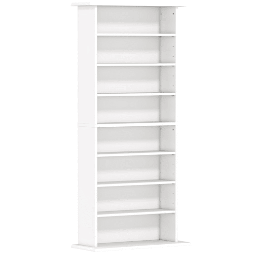 HOMCOM Estante para CDs e DVDs com 8 Compartimentos Prateleiras Ajustáveis para Sala Escritório 58x24x126,3 cm Branco