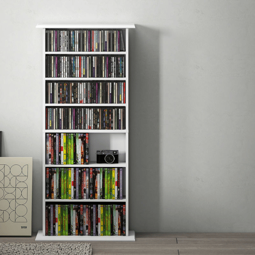 HOMCOM Estante para CDs e DVDs com 8 Compartimentos Prateleiras Ajustáveis para Sala Escritório 58x24x126,3 cm Branco