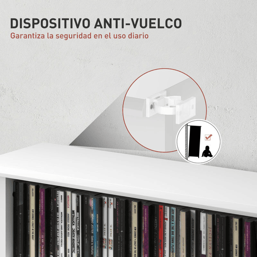 HOMCOM Estante para CDs e DVDs com 8 Compartimentos Prateleiras Ajustáveis para Sala Escritório 58x24x126,3 cm Branco