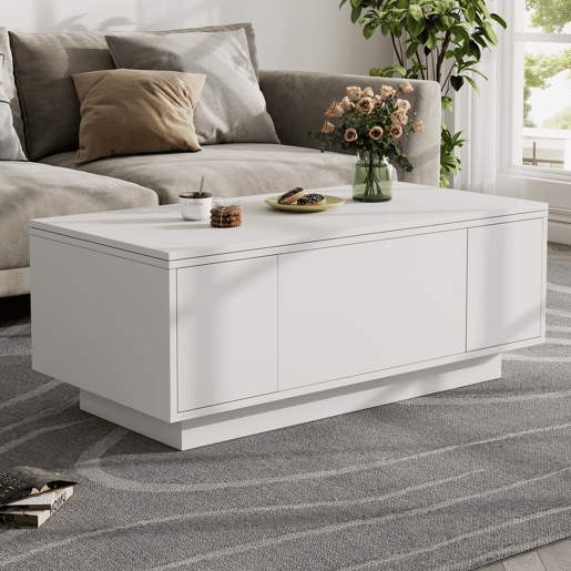 Mesa de centro moderna com mecanismo duplo elevável, arrumação oculta, suporta até 50 kg - Branco