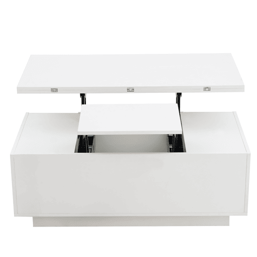 Mesa de centro moderna com mecanismo duplo elevável, arrumação oculta, suporta até 50 kg - Branco