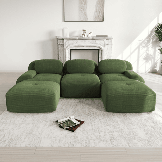 Sofá modular em U - sem montagem, antiderrapante, adequado para animais de estimação, braços extra largos, espuma elástica 32D - Verde