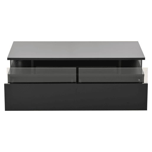 Mesa de centro 90x45x35,5 cm - Mesa de centro com tabuleiro, 2 gavetas, mesa de apoio em vidro temperado com luz LED - Preto