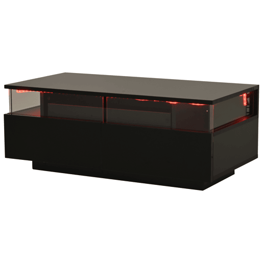 Mesa de centro 90x45x35,5 cm - Mesa de centro com tabuleiro, 2 gavetas, mesa de apoio em vidro temperado com luz LED - Preto
