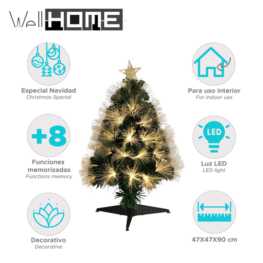 Árvore de Natal de fibra ótica, com 90 luzes LED brancas quentes e uma estrela. Árvore de Natal de fibra ótica, com 90 luzes LED brancas quentes e uma estrela.