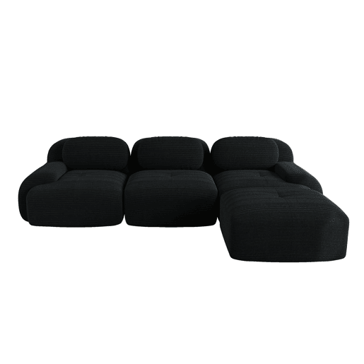 Sofá modular de canto - sem montagem, ergonómico e adequado para animais de estimação, com braços extra largos, almofada de espuma 32D - Preto