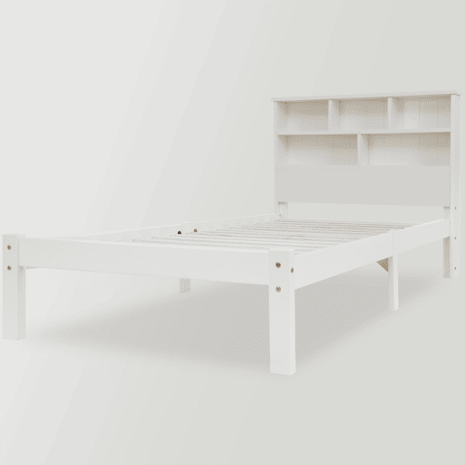 Cama individual 90x200 cm - Cama de madeira maciça com gavetas e estrado, estante, para jovens e adultos - Branco