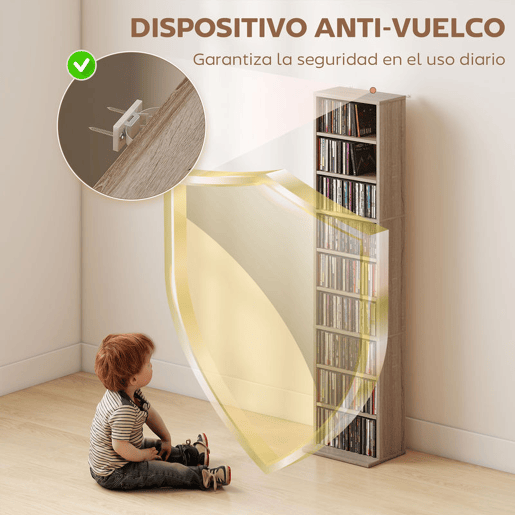 HOMCOM Estante para CDs e DVDs Suportes para CD Estreitos com 9 Compartimentos Prateleiras Ajustáveis para Sala Escritório 33x24x140 cm Madeira HOMCOM Estante para CDs e DVDs Suportes para CD Estreitos com 9 Compartimentos Prateleiras Ajustáveis para Sala Escritório 33x24x140 cm Madeira
