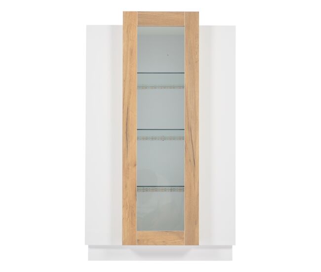 Mueble de salón 74x40x120 cm - vitrina con 3 puertas, led, estante de vidrio y cajón - alto brillo