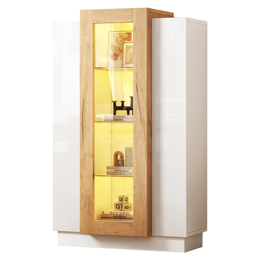 Móvel de sala 74x40x120 cm - Vitrine com 3 portas, LED, prateleira de vidro e gaveta - Alto brilho Móvel de sala 74x40x120 cm - Vitrine com 3 portas, LED, prateleira de vidro e gaveta - Alto brilho