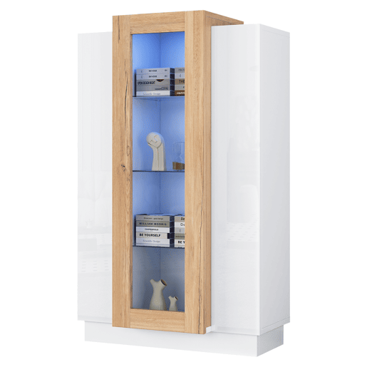 Móvel de sala 74x40x120 cm - Vitrine com 3 portas, LED, prateleira de vidro e gaveta - Alto brilho Móvel de sala 74x40x120 cm - Vitrine com 3 portas, LED, prateleira de vidro e gaveta - Alto brilho