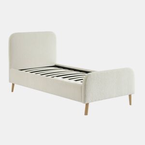 Cama com estrado e cabeceira estofada boucle, 90cm, Finn, Creme, 204x99x102 cm