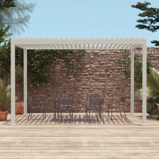 Pérgola bioclimática 3x4m com lâminas ajustáveis, Triomphe 3x4m, Beige, 400x300x250 cm