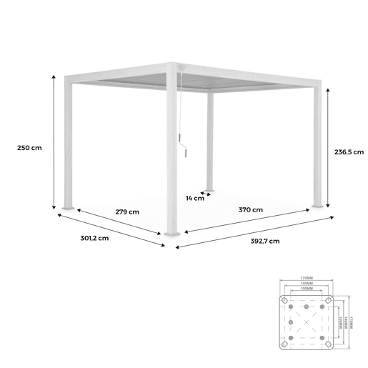 Pérgola bioclimática 3x4m com lâminas ajustáveis, Triomphe 3x4m, Beige, 400x300x250 cm