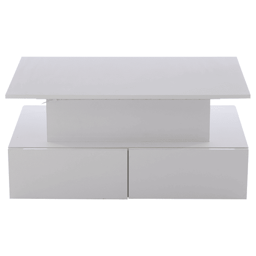 Mesa de centro moderna 90x55x41 cm - Com iluminação LED e 4 gavetas - Branco brilhante