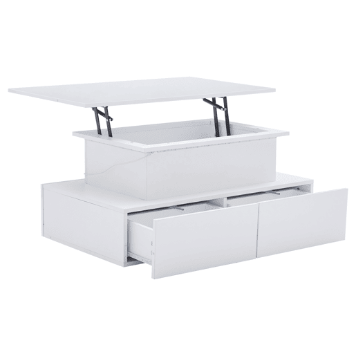 Mesa de centro moderna 90x55x41 cm - Com iluminação LED e 4 gavetas - Branco brilhante