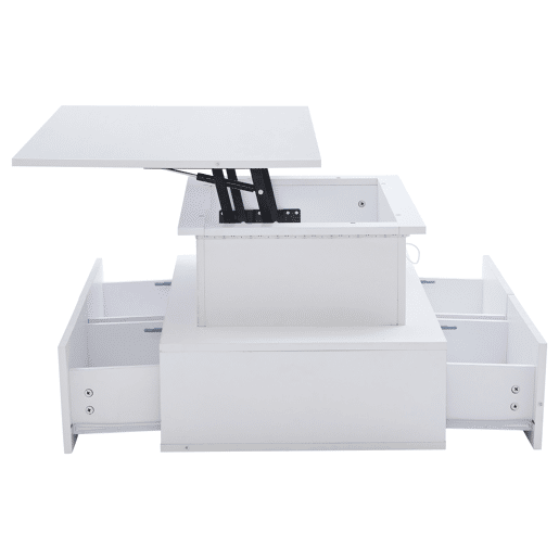 Mesa de centro moderna 90x55x41 cm - Com iluminação LED e 4 gavetas - Branco brilhante