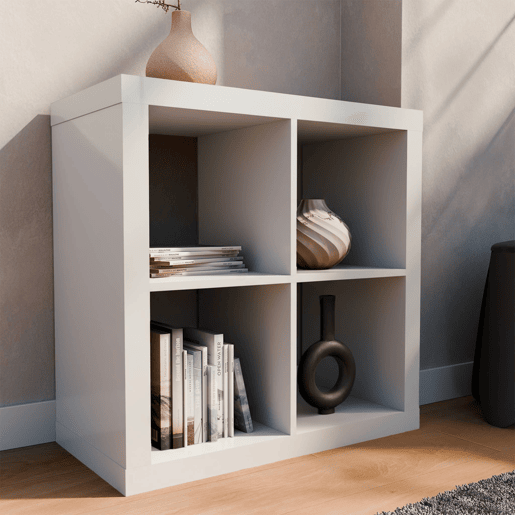 Estante cúbica, 2 níveis e 4 compartimentos, Basiks, Branco, 76x39x76 cm
